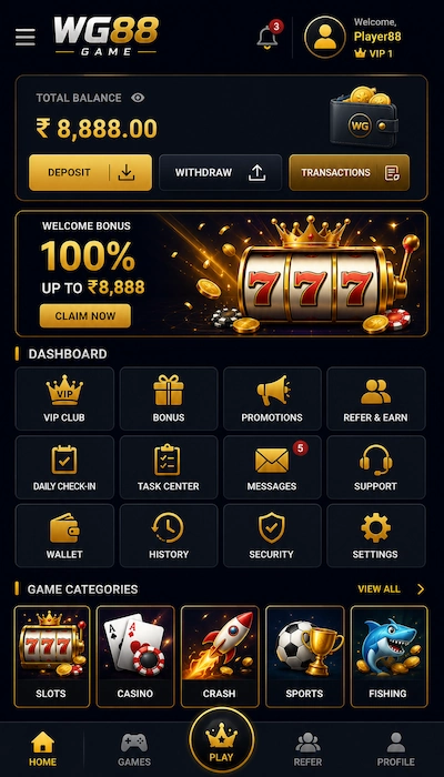 wg88 game dashboard image