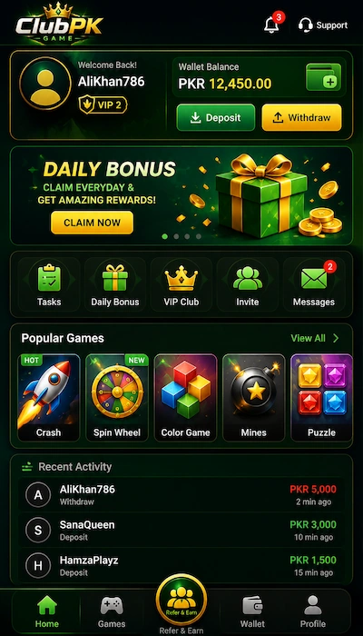 clubpk game dashboard image